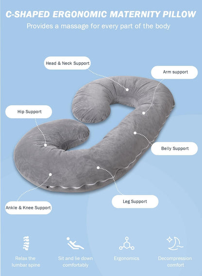 Pregnancy Pillow,Maternity Body Pillow with Velvet Cover,C Shaped Body Pillow for Sleeping (Grey)