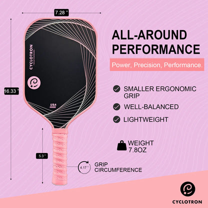 CYCLOTRON WAVES-G-PK Pickleball Paddle Set, Beginner 16.1” Offensive Power Paddle, Fiberglass UV Surface, 14Mm Core for Power & Rebound, Lightweight 7.8Oz Paddle, 2 Paddles + 4 Pickleballs + 1 Carry Bag Pickle Ball
