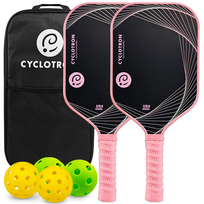 CYCLOTRON WAVES-G-PK Pickleball Paddle Set, Beginner 16.1” Offensive Power Paddle, Fiberglass UV Surface, 14Mm Core for Power & Rebound, Lightweight 7.8Oz Paddle, 2 Paddles + 4 Pickleballs + 1 Carry Bag Pickle Ball