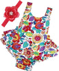 2PCS Baby Girl Romper Floral Bodysuit Headband Summer Outfit Clothes,9E56A,12-24 Months(Size L)