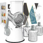 Rotary Cheese Grater Hand Crank Cheese Shredder for Fresh Cheese, Vegetable, Nuts,Non-Slip Suction Base, Free Cleaning Brush Three Blades, White