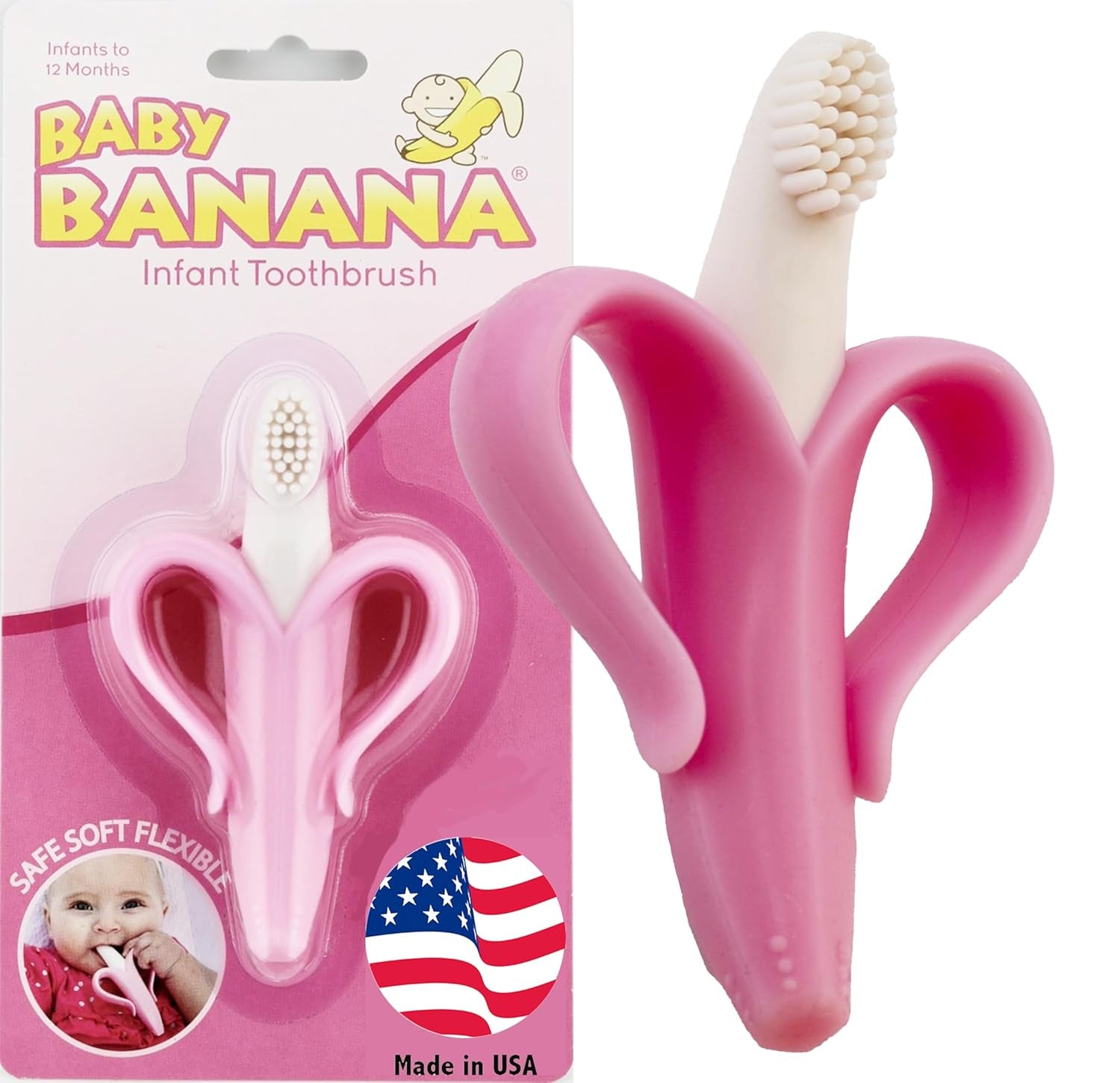 the Original Teether-Toothbrush, Infant to Toddler, Made in USA, Butter-Soft Bristles for Gums and Teeth, Bendable Food Grade Silicone, Family-Owned Buisness since 2009, 11 Million+ Sold